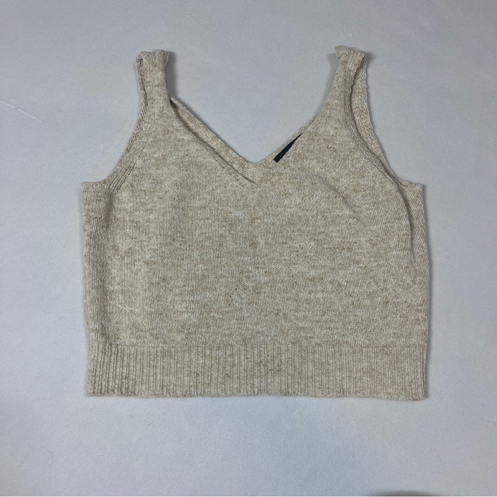 Warehouse One Beige Knit Cropped Cami Top | Women’s XS | NWOT